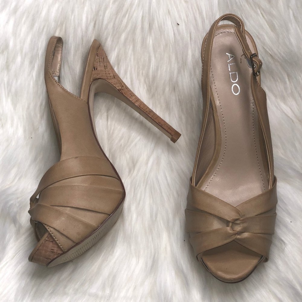 Aldo Glickman Slingback Tan Platform Heels